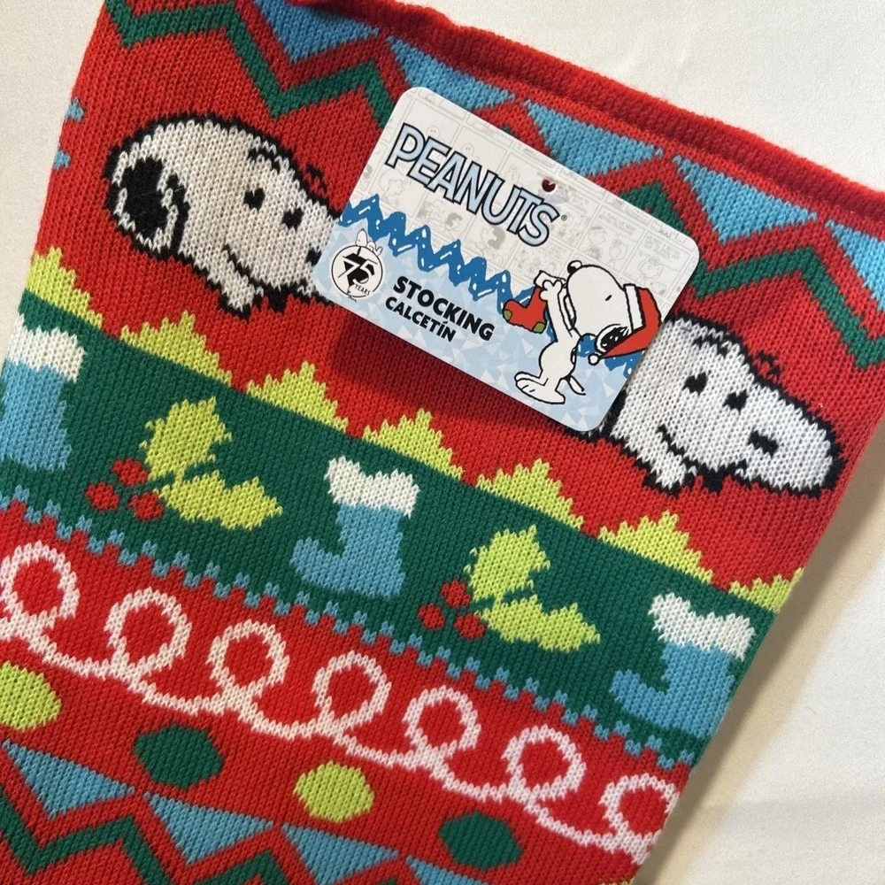 NEW Peanuts SNOOPY 75TH Anniversary 18in Red Fine Cable Knit‎ Christmas Stocking